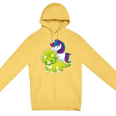 Unicorn Riding Dinosaur Funny Gift Triceratops Squad Gift Premium Pullover Hoodie