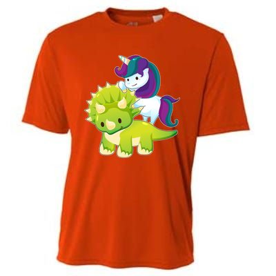 Unicorn Riding Dinosaur Funny Gift Triceratops Squad Gift Cooling Performance Crew T-Shirt