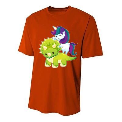 Unicorn Riding Dinosaur Funny Gift Triceratops Squad Gift Performance Sprint T-Shirt