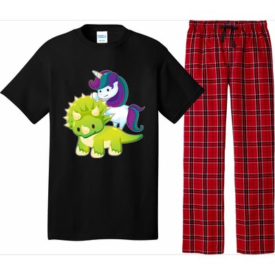 Unicorn Riding Dinosaur Funny Gift Triceratops Squad Gift Pajama Set