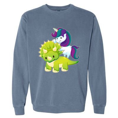 Unicorn Riding Dinosaur Funny Gift Triceratops Squad Gift Garment-Dyed Sweatshirt