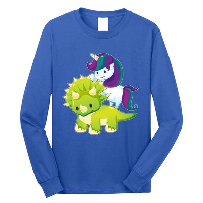 Unicorn Riding Dinosaur Funny Gift Triceratops Squad Gift Long Sleeve Shirt