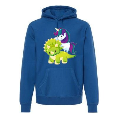 Unicorn Riding Dinosaur Funny Gift Triceratops Squad Gift Premium Hoodie