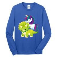 Unicorn Riding Dinosaur Funny Gift Triceratops Squad Gift Tall Long Sleeve T-Shirt