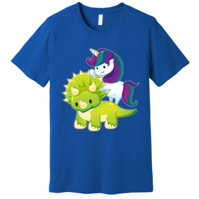 Unicorn Riding Dinosaur Funny Gift Triceratops Squad Gift Premium T-Shirt