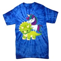 Unicorn Riding Dinosaur Funny Gift Triceratops Squad Gift Tie-Dye T-Shirt