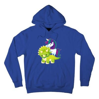 Unicorn Riding Dinosaur Funny Gift Triceratops Squad Gift Tall Hoodie