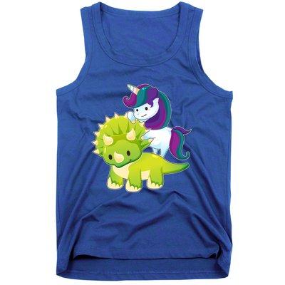 Unicorn Riding Dinosaur Funny Gift Triceratops Squad Gift Tank Top