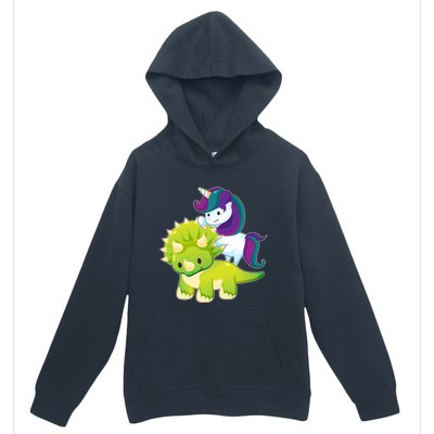 Unicorn Riding Dinosaur Funny Gift Triceratops Squad Gift Urban Pullover Hoodie