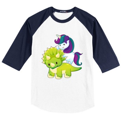 Unicorn Riding Dinosaur Funny Gift Triceratops Squad Gift Baseball Sleeve Shirt