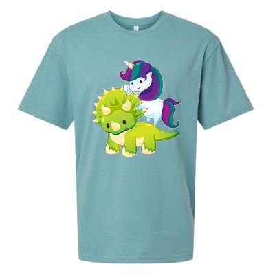 Unicorn Riding Dinosaur Funny Gift Triceratops Squad Gift Sueded Cloud Jersey T-Shirt