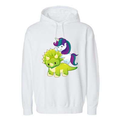 Unicorn Riding Dinosaur Funny Gift Triceratops Squad Gift Garment-Dyed Fleece Hoodie