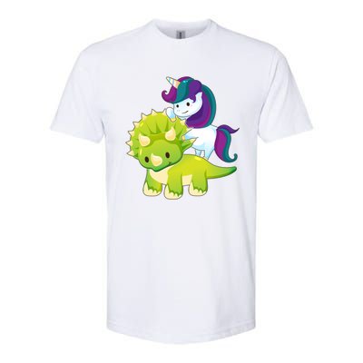 Unicorn Riding Dinosaur Funny Gift Triceratops Squad Gift Softstyle CVC T-Shirt