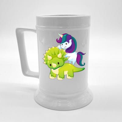 Unicorn Riding Dinosaur Funny Gift Triceratops Squad Gift Beer Stein