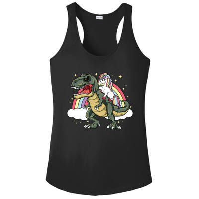 Unicorn Riding Dinosaur Gift Trex Lover Rainbow Ladies PosiCharge Competitor Racerback Tank