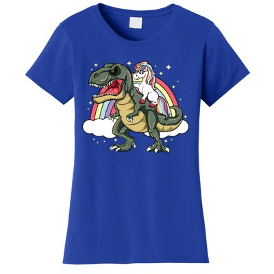 Unicorn Riding Dinosaur Gift Trex Lover Rainbow Women's T-Shirt