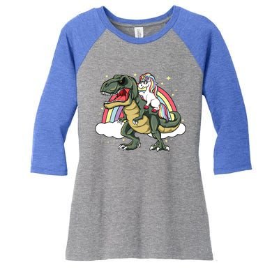 Unicorn Riding Dinosaur Gift Trex Lover Rainbow Women's Tri-Blend 3/4-Sleeve Raglan Shirt