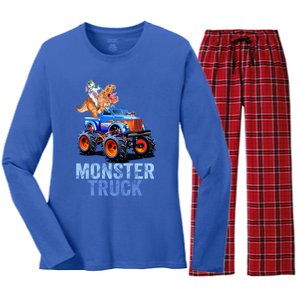 Unicorn Riding Dinosaur Monster Truck Monster Cool Engines Gift Women's Long Sleeve Flannel Pajama Set 