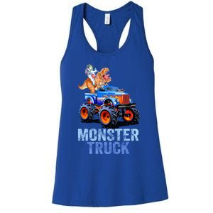 Unicorn Riding Dinosaur Monster Truck Monster Cool Engines Gift Women's Racerback Tank