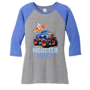 Unicorn Riding Dinosaur Monster Truck Monster Cool Engines Gift Women's Tri-Blend 3/4-Sleeve Raglan Shirt