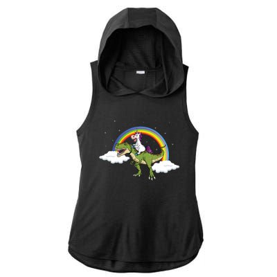 Unicorn Riding Dinosaur Rainbow Magical T Rex Gift Ladies PosiCharge Tri-Blend Wicking Draft Hoodie Tank