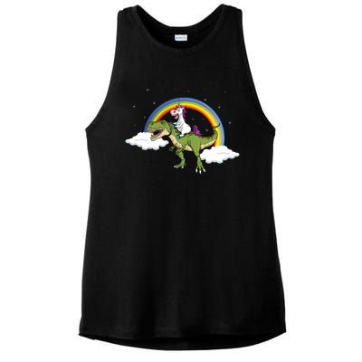 Unicorn Riding Dinosaur Rainbow Magical T Rex Gift Ladies PosiCharge Tri-Blend Wicking Tank