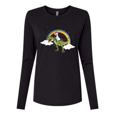 Unicorn Riding Dinosaur Rainbow Magical T Rex Gift Womens Cotton Relaxed Long Sleeve T-Shirt