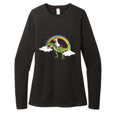 Unicorn Riding Dinosaur Rainbow Magical T Rex Gift Womens CVC Long Sleeve Shirt