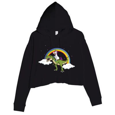 Unicorn Riding Dinosaur Rainbow Magical T Rex Gift Crop Fleece Hoodie