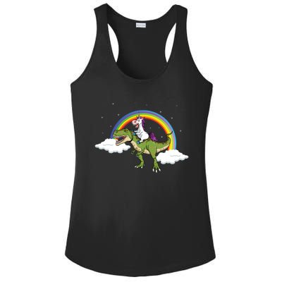 Unicorn Riding Dinosaur Rainbow Magical T Rex Gift Ladies PosiCharge Competitor Racerback Tank