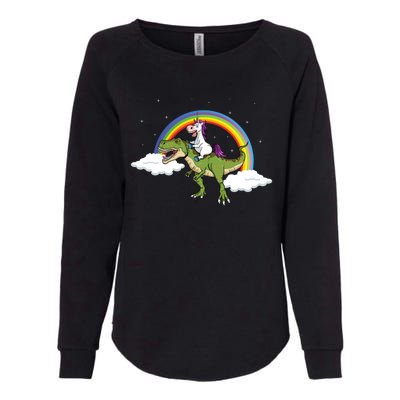 Unicorn Riding Dinosaur Rainbow Magical T Rex Gift Womens California Wash Sweatshirt