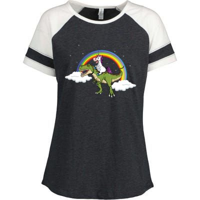 Unicorn Riding Dinosaur Rainbow Magical T Rex Gift Enza Ladies Jersey Colorblock Tee