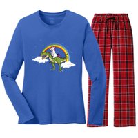 Unicorn Riding Dinosaur Rainbow Magical T Rex Gift Women's Long Sleeve Flannel Pajama Set 