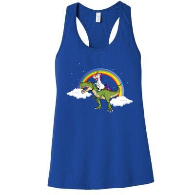 Unicorn Riding Dinosaur Rainbow Magical T Rex Gift Women's Racerback Tank