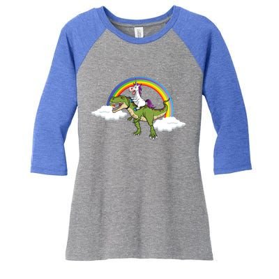 Unicorn Riding Dinosaur Rainbow Magical T Rex Gift Women's Tri-Blend 3/4-Sleeve Raglan Shirt