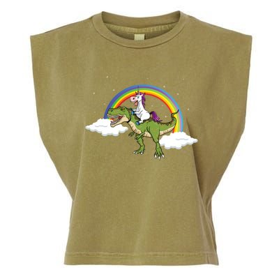 Unicorn Riding Dinosaur Rainbow Magical T Rex Gift Garment-Dyed Women's Muscle Tee