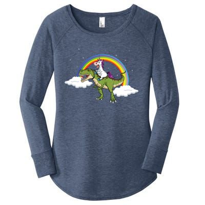 Unicorn Riding Dinosaur Rainbow Magical T Rex Gift Women's Perfect Tri Tunic Long Sleeve Shirt