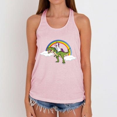 Unicorn Riding Dinosaur Rainbow Magical T Rex Gift Women's Knotted Racerback Tank