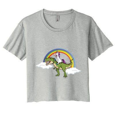 Unicorn Riding Dinosaur Rainbow Magical T Rex Gift Women's Crop Top Tee