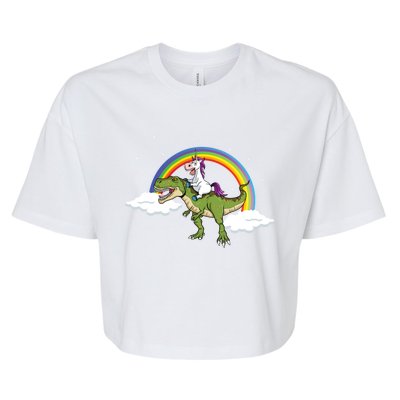 Unicorn Riding Dinosaur Rainbow Magical T Rex Gift Bella+Canvas Jersey Crop Tee