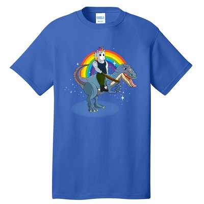 Unicorn Riding Dinosaur Rex Christmas Gift Birthday Gift Tall T-Shirt