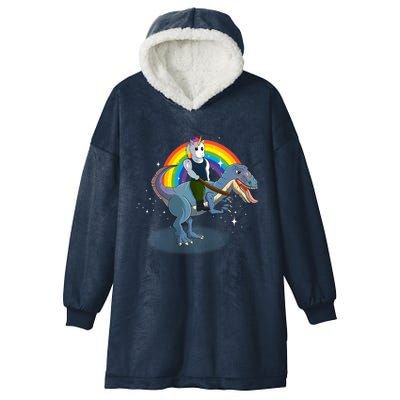 Unicorn Riding Dinosaur Rex Christmas Gift Birthday Gift Hooded Wearable Blanket