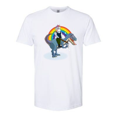 Unicorn Riding Dinosaur Rex Christmas Gift Birthday Gift Softstyle® CVC T-Shirt