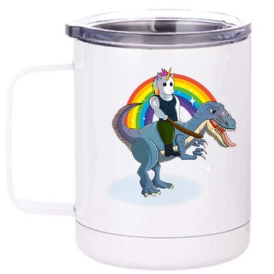 Unicorn Riding Dinosaur Rex Christmas Gift Birthday Gift 12 oz Stainless Steel Tumbler Cup