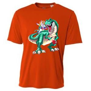 Unicorn Riding Dinosaur School Gift Cooling Performance Crew T-Shirt