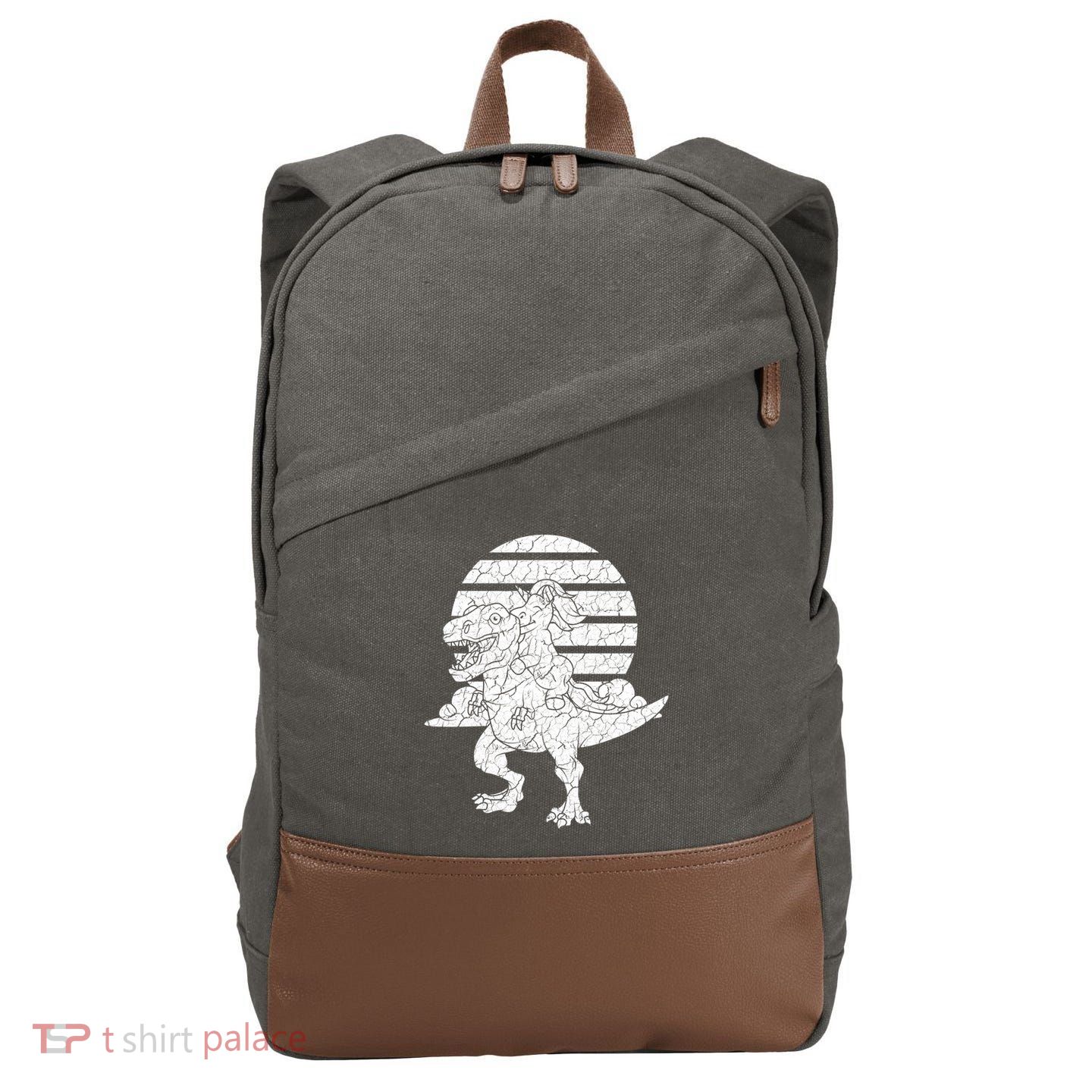 Unicorn Riding Dinosaur Great Gift Cotton Canvas Backpack