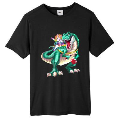 Unicorn Riding Dinosaur T Rex Funny School Meaningful Gift Tall Fusion ChromaSoft Performance T-Shirt