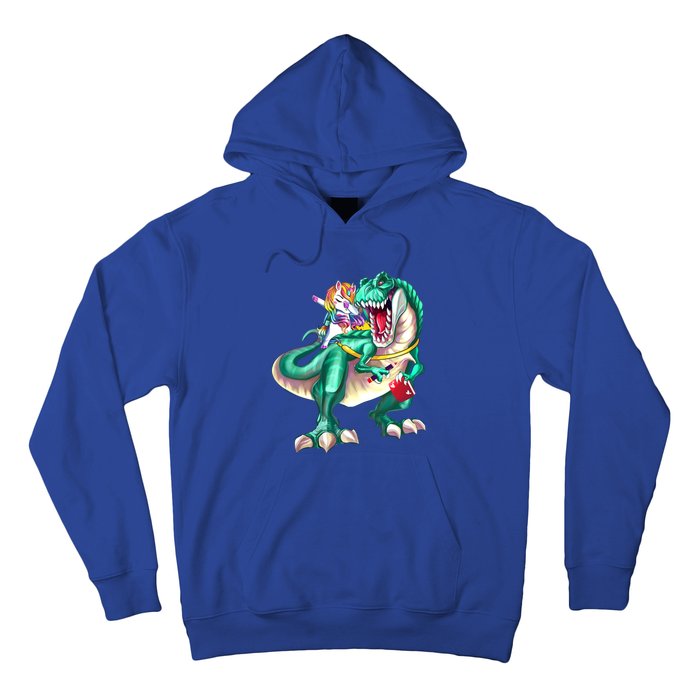 Unicorn Riding Dinosaur T Rex Funny School Meaningful Gift Hoodie