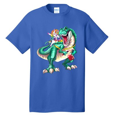 Unicorn Riding Dinosaur T Rex Funny School Meaningful Gift Tall T-Shirt