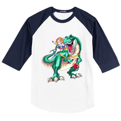 Unicorn Riding Dinosaur T Rex Funny School Meaningful Gift Baseball Sleeve Shirt